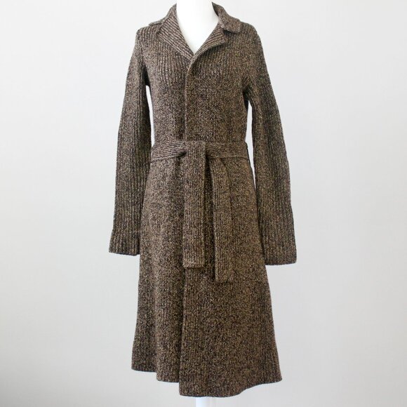Ralph Lauren Vintage Wool Gold Brown Long Sweater Coat Tie Belt Cardigan Small - Picture 1 of 7